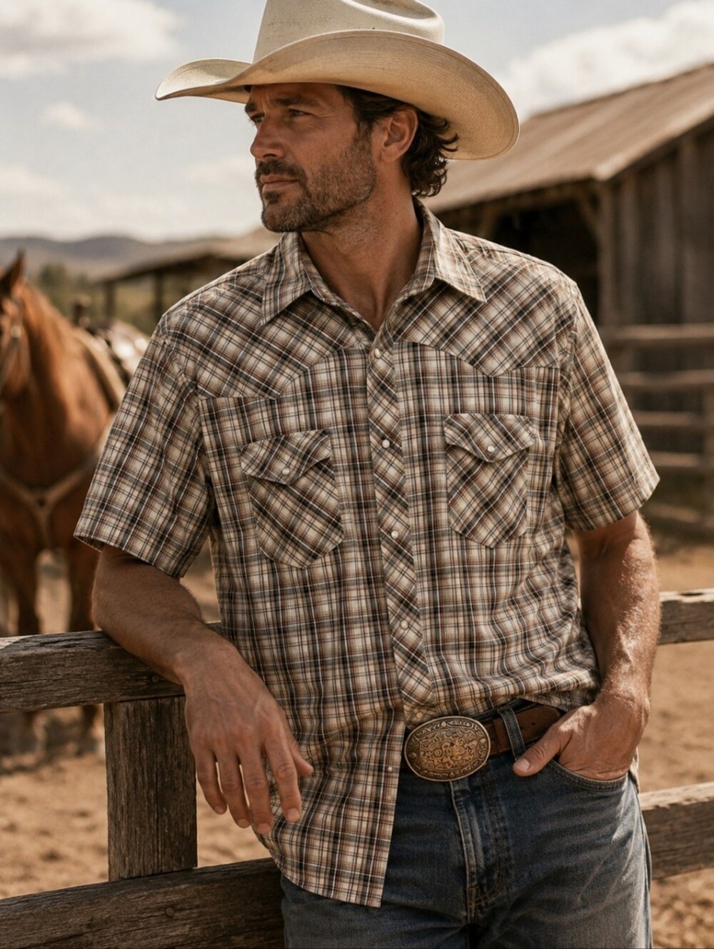 Wrangler Plaid Pearl Snap Western Cowboy Shirt Men's XXL Ranch Rodeo